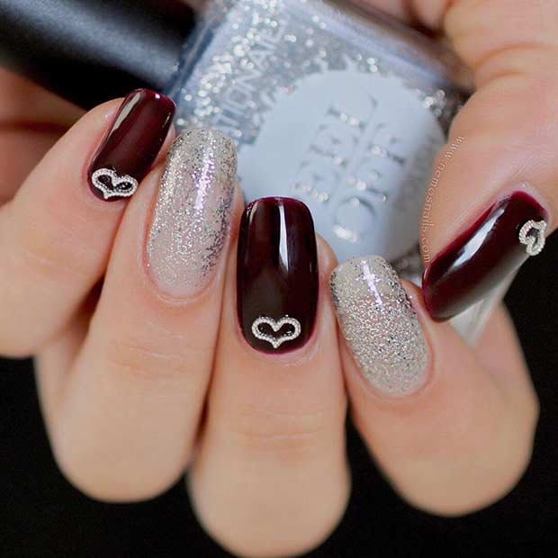 Cute Burgundy with  silver glitter