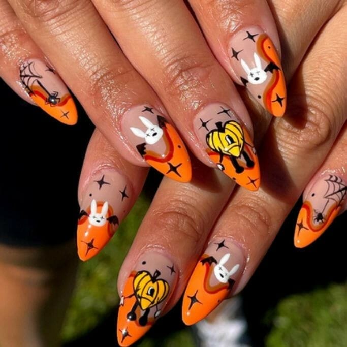 Pumpkin-And-Rabbit-Halloween-Nails