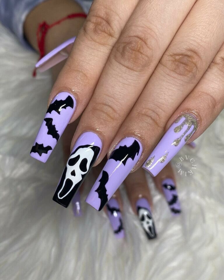 Purple-Halloween-Nails-With-Ghostface-Design