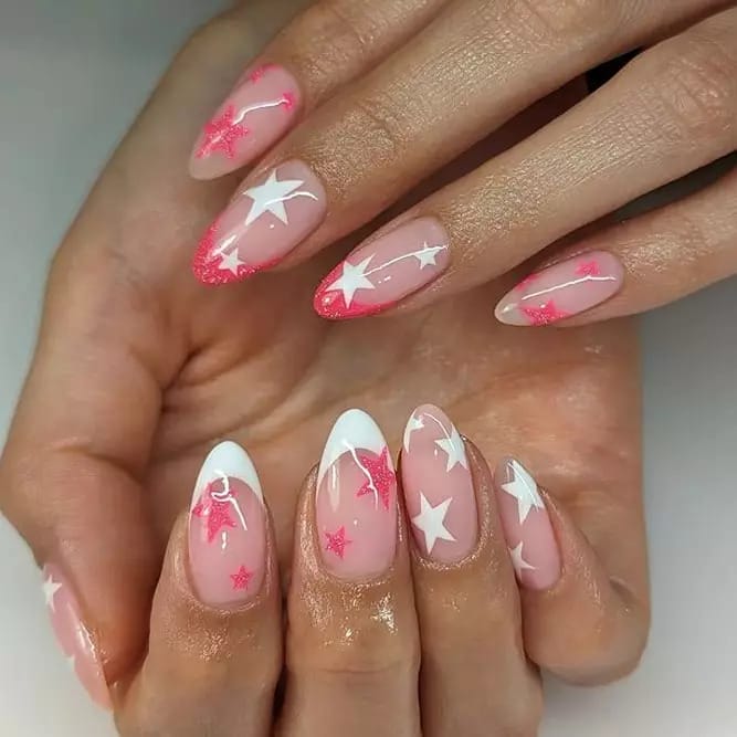 Pink Stars Nails