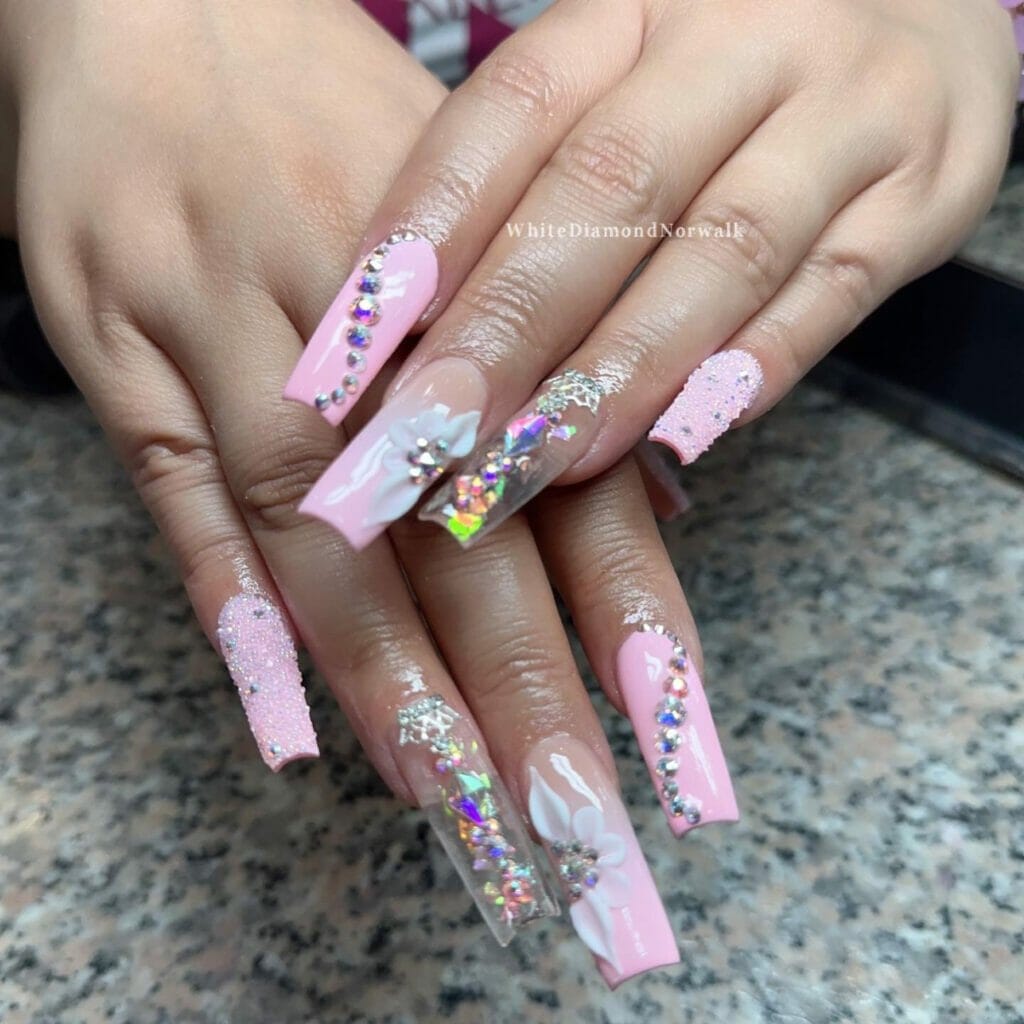 Pink-And-White-Nails-With-Diamonds