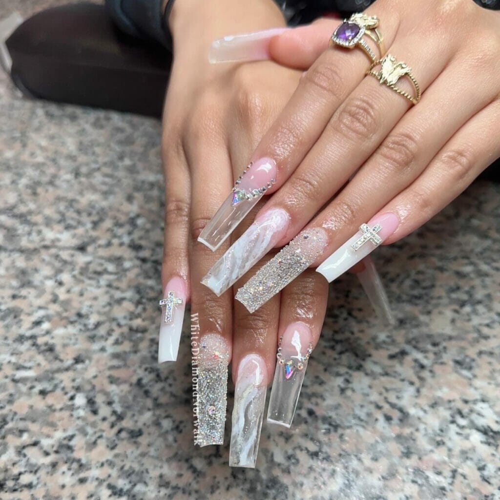 Long-White-Nails-With-Diamonds