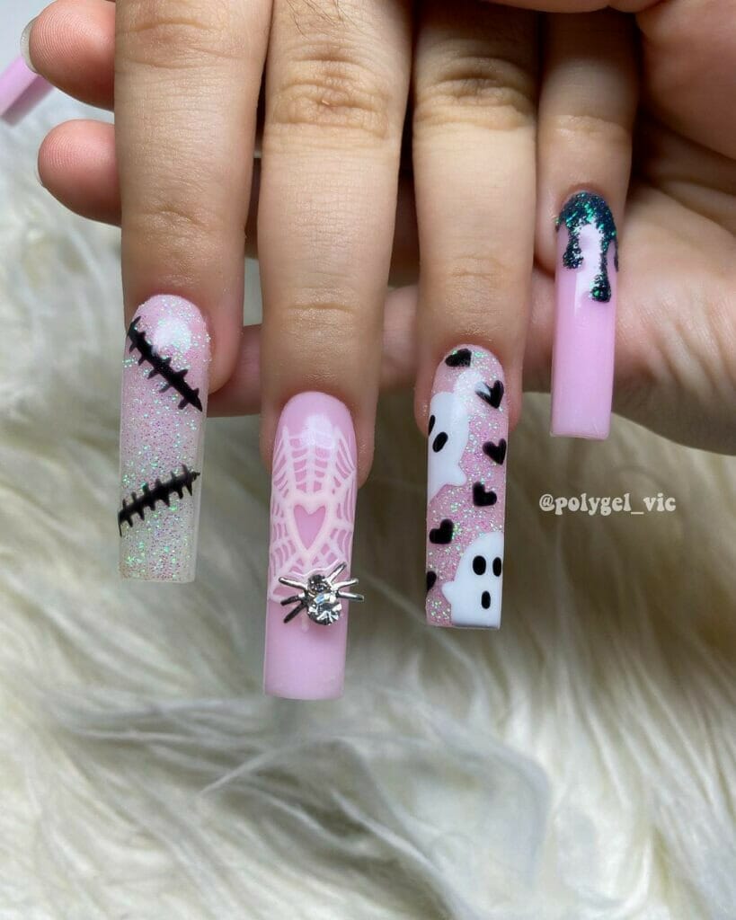 PINK-GLITTER-NAILS-FOR-HALLOWEEN