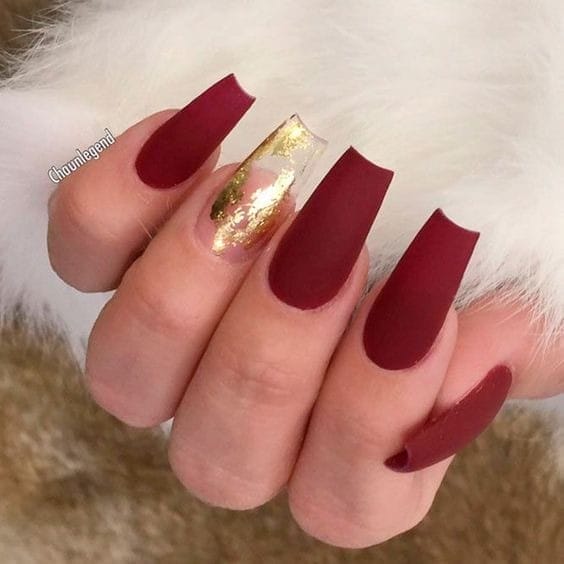 Matte Red and Gold Nails