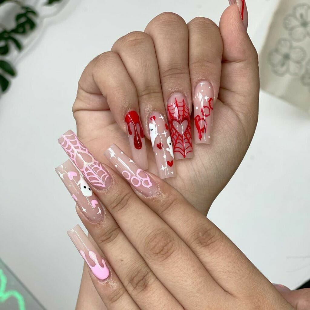 RED AND PINK NAILS FOR HALLOWEEN