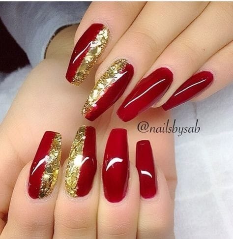 Royal Red and Gold Nails