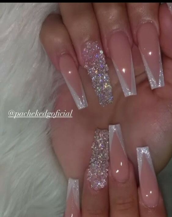 White-and-pink-diamond-Tip-Nails