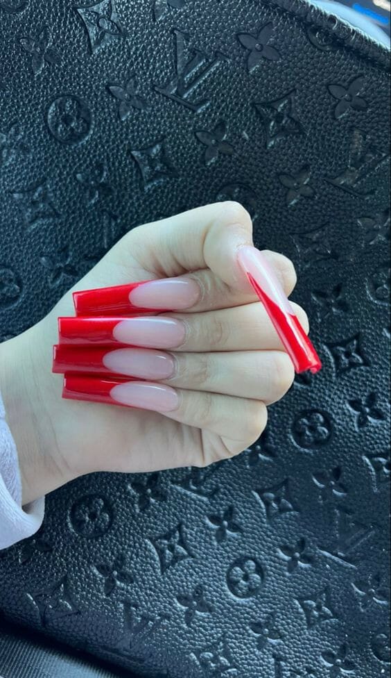 Simple-Red-baddie-French-Tip-Coffin-Nails