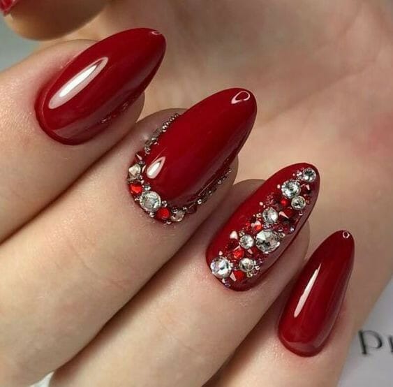 Red-Baddie-Coffin-Nail-Design-With-Gemstones