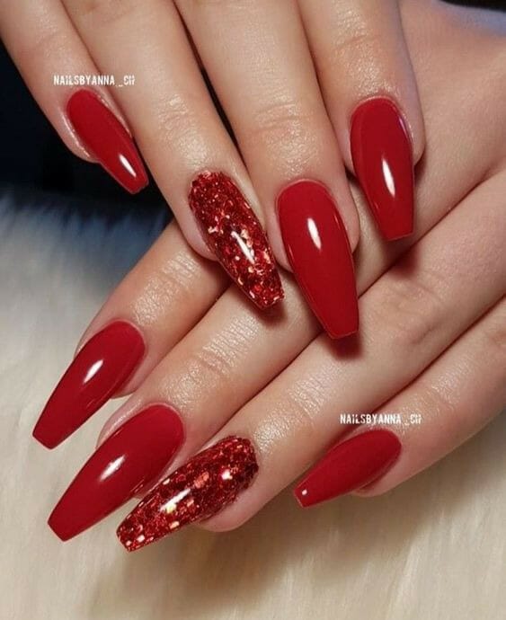 Glitter-Acrylic-Red-Baddie-Coffin-Nails