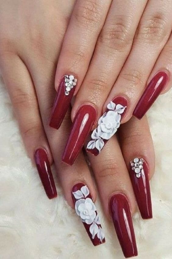 Coffin-Red-Nails-With-Flowers-&-Gemstones