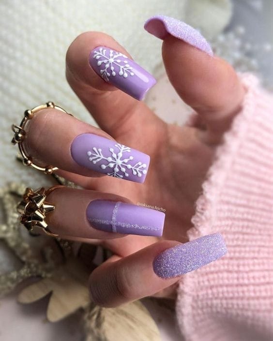 Snowy White and purple Nails
