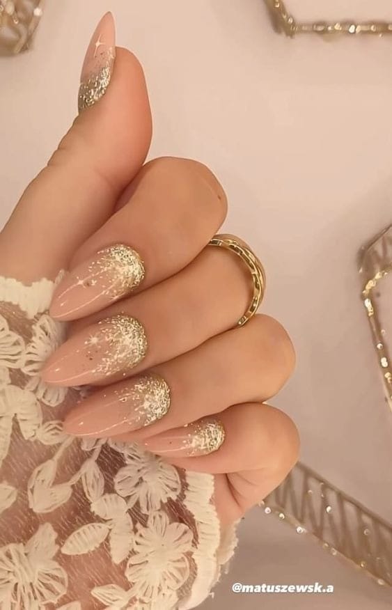 Nude with Golden Parts winter nails