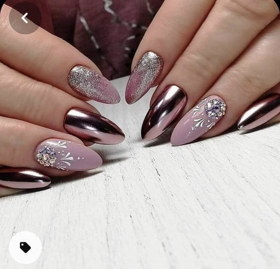 Metallic pink winter nails
