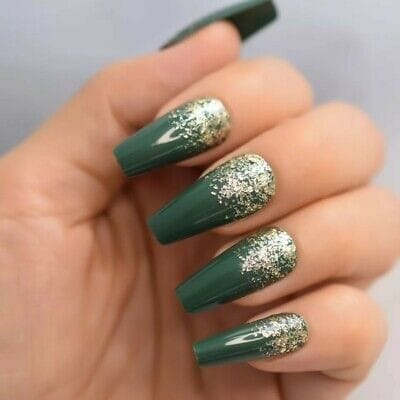 Green glittery Skittle winter nails