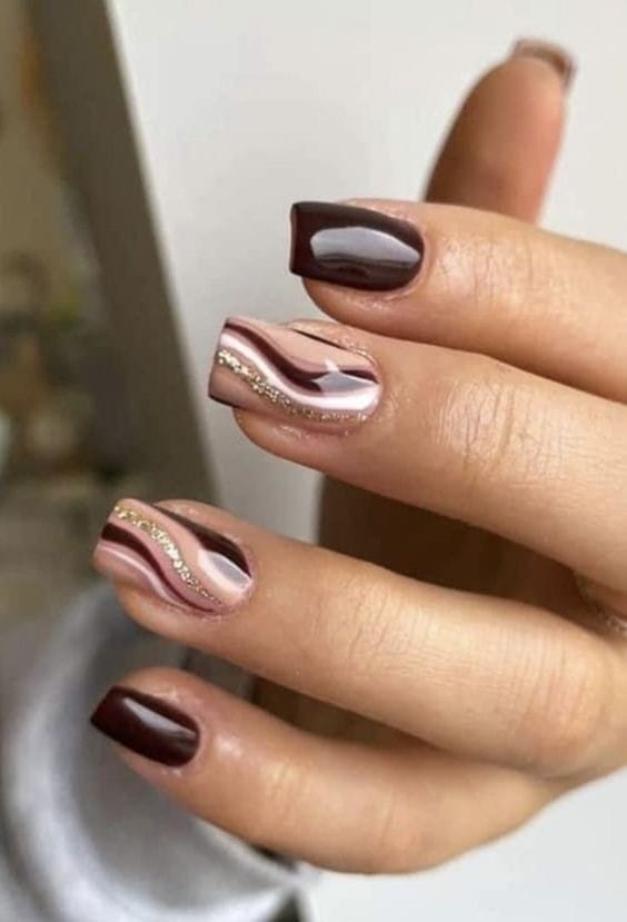 Elegant Swirls & Twirls burgundy nails