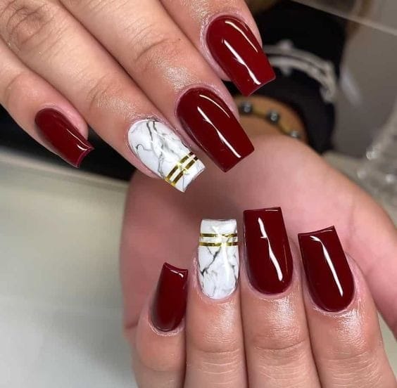 marble burgundy nails