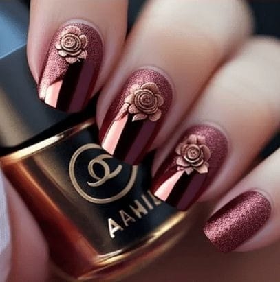 Burgundy Rose Gold Nails