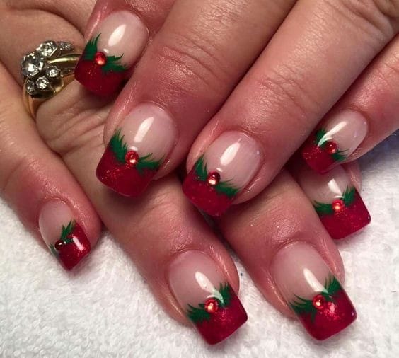 Red & green French Tip Christmas Nails