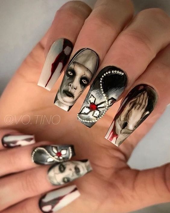 The Nun nail art 