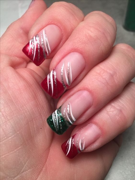 Christmas Holy Red Tip French Nails