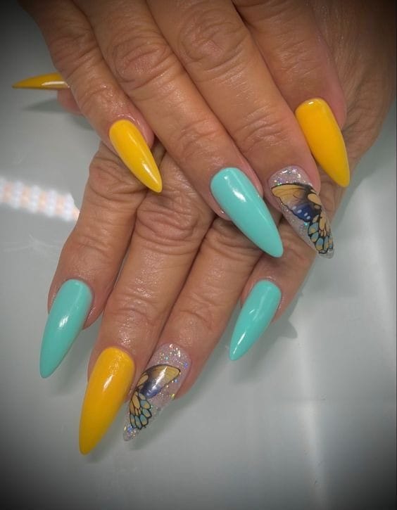 Art-Inspired Blue and Yellow nails