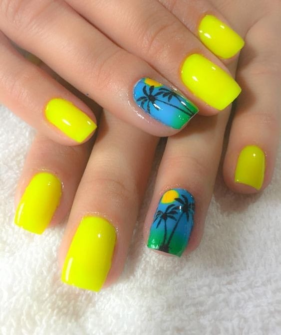 sunset Beach Blue and Yellow nails