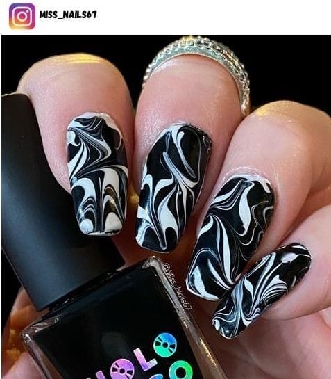 Abstract Black Marble Design nails