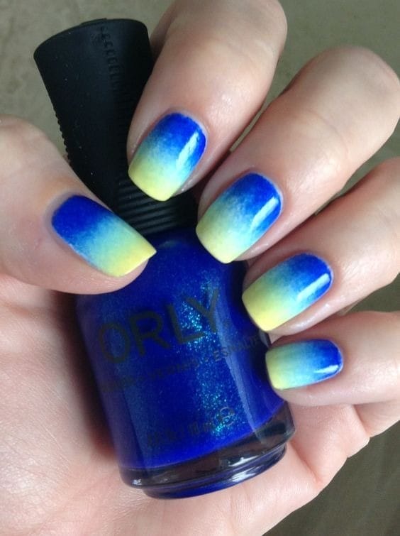 Square and Sweet blue and yellow nails