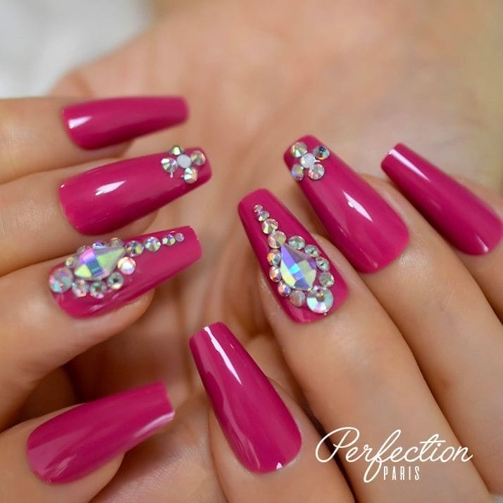 Hot Pink Diamonds nails with Classic Accent