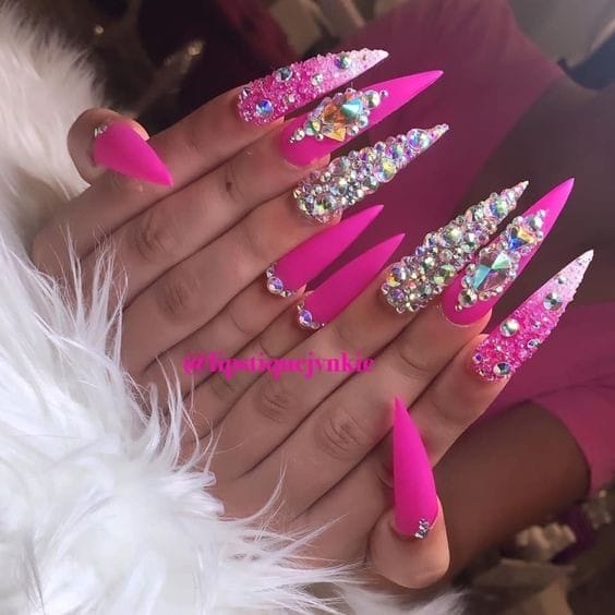 Hot Pink Diamonds nails with Fully Encrusted Glamour