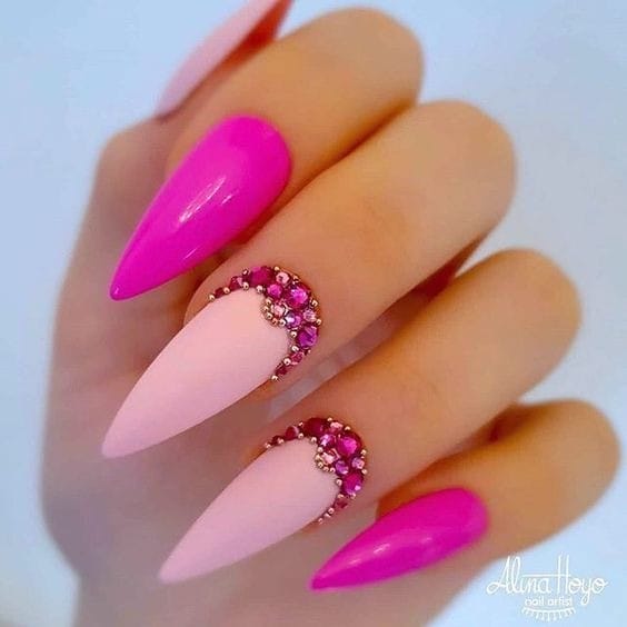 Hot Pink Nails With Accent Hot Pink Diamond