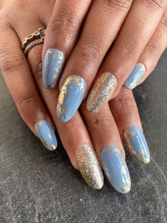 Matte and Gold tiffany blue Combo nails