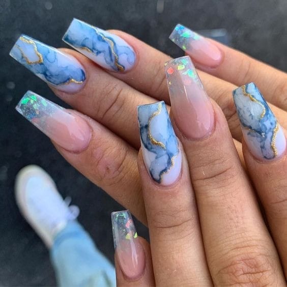 Tiffany Blue Marble Nails