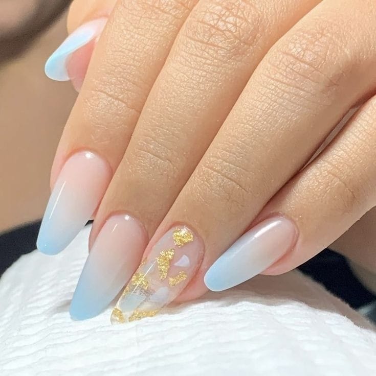 Tiffany Blue nails Design with Gold Accents