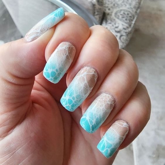 Marble Ombre blue nails Design
