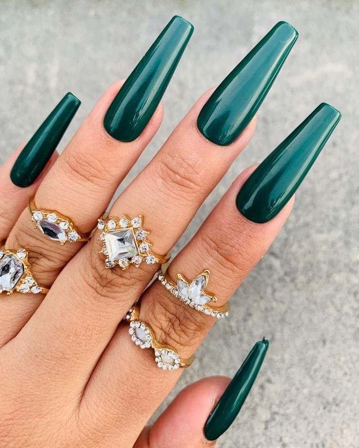 Acrylic Emerald Green Nails