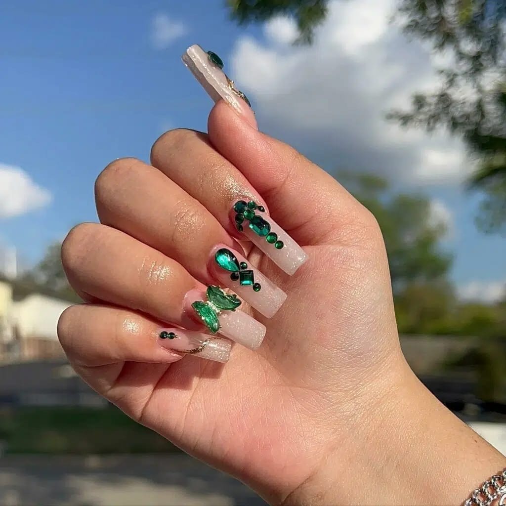Emerald Green Gemstones nails