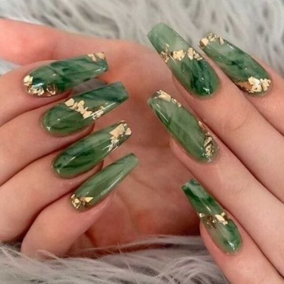 Jade Green Nails Design with foil