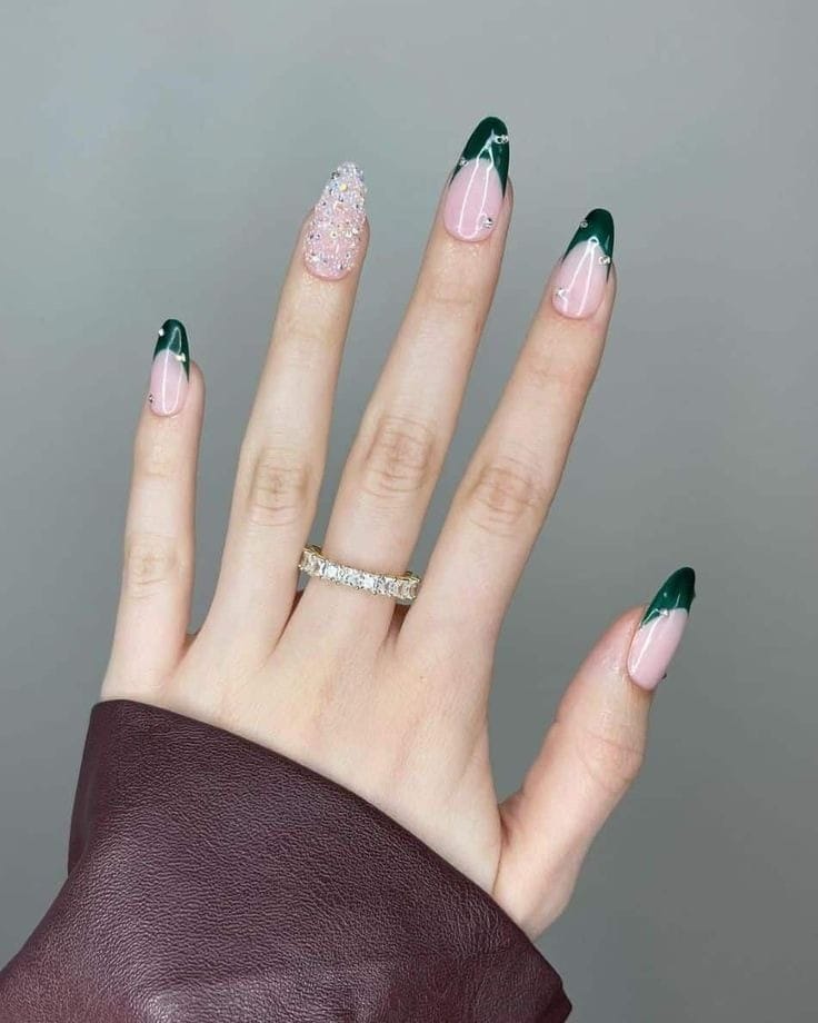 Green and Nude Nails 