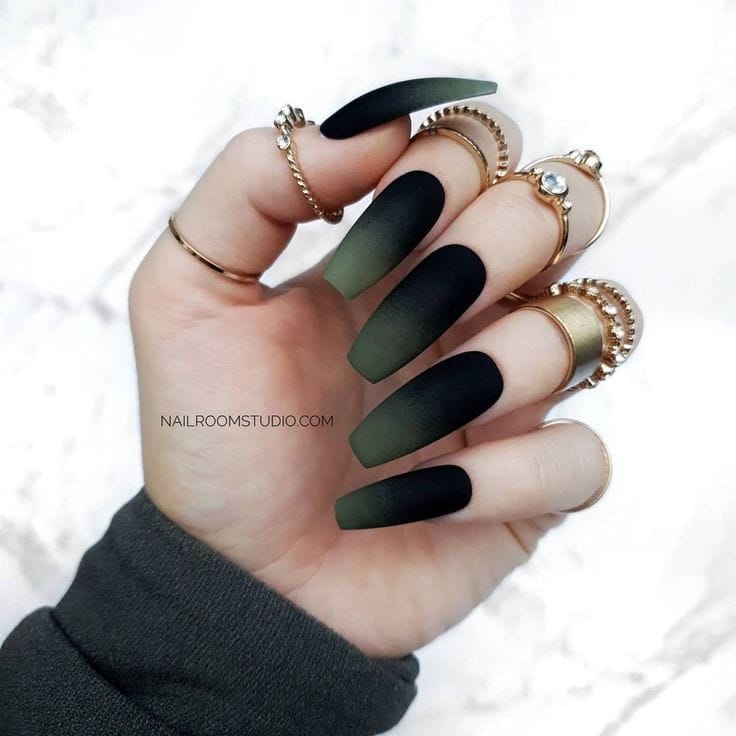 Beautiful Matte Green Shade nails