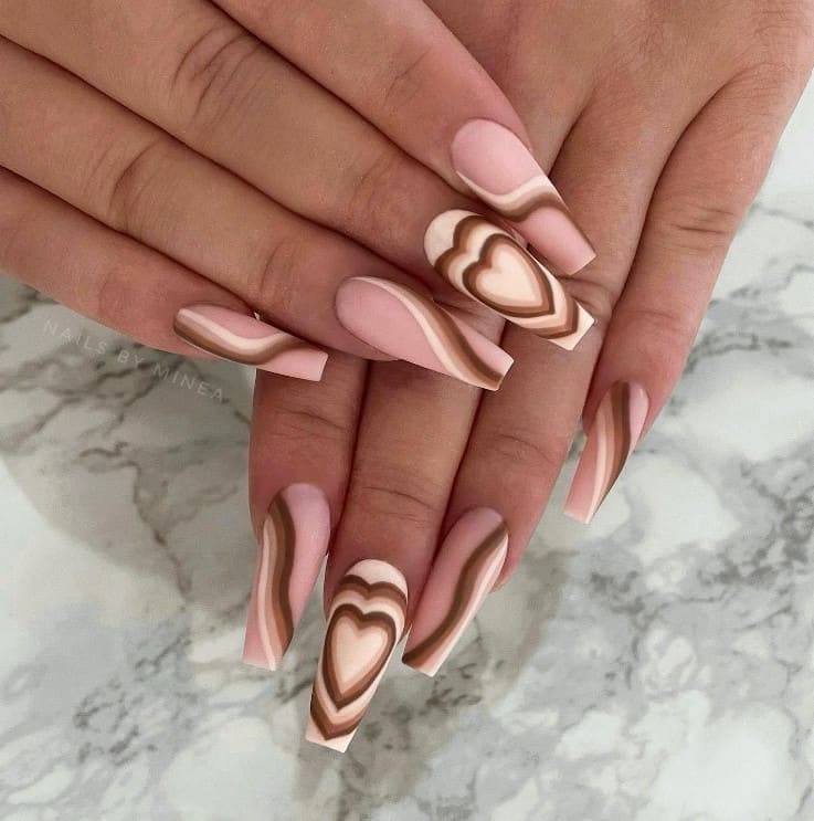 Coffee Swirls and Hearts nail