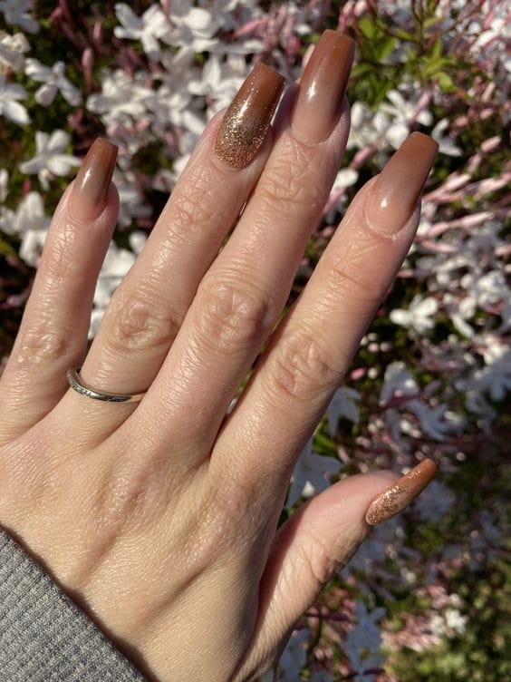 Brown and Gold Ombre Almond Nails 
