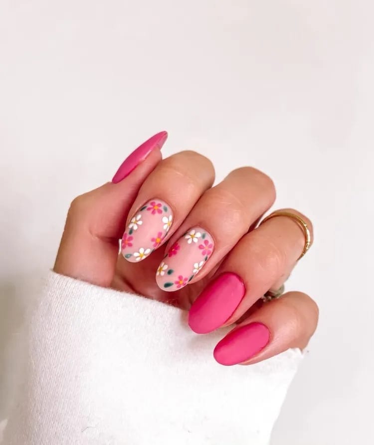 Hot Pink Florals nails