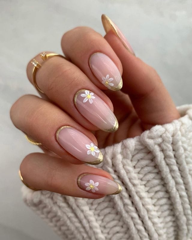 White & Golds floral nails