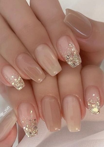 Nude and Glitter Wedding Guest Nails