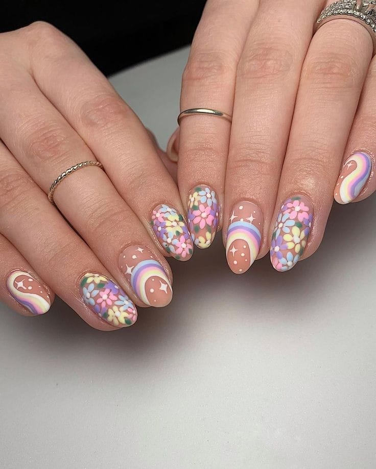 Mini Rainbow Florals Nails