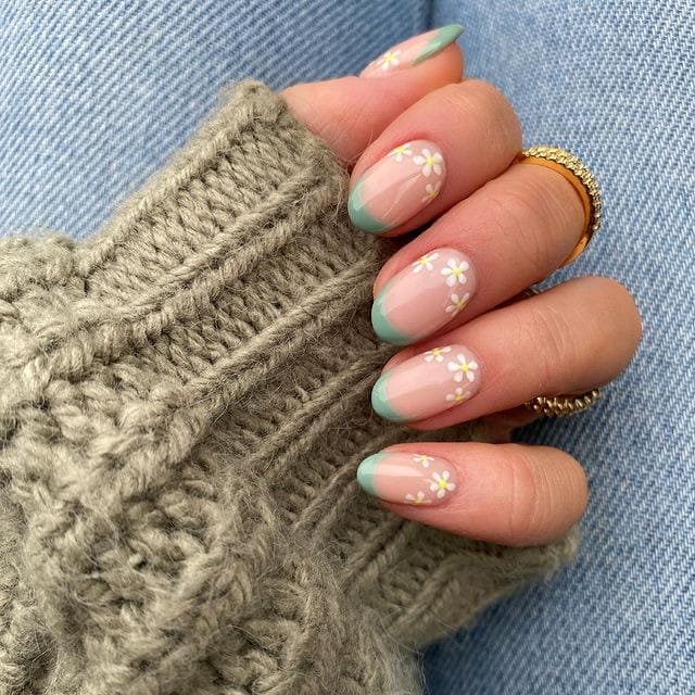 Touch of sage floral nails