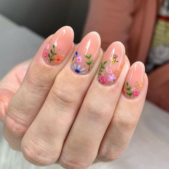 Colourful Blooms Floral nails