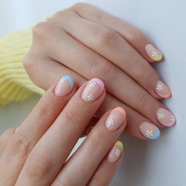 Florals and Pastels tip nails